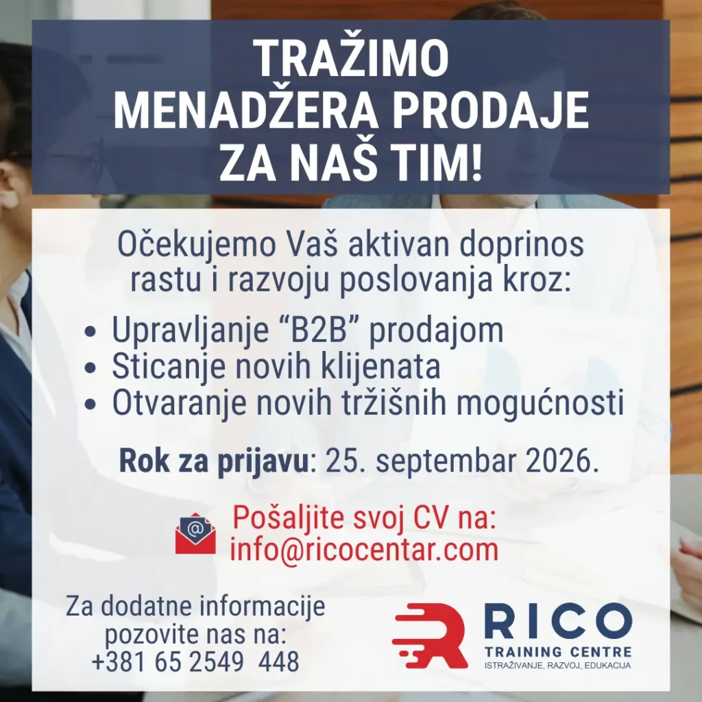 Tražimo MENADŽERA PRODAJE