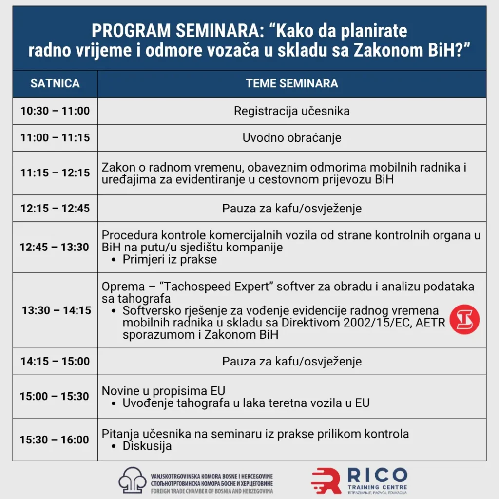 Kako da planirate radno vrijeme i odmore vozača u skladu sa Zakonom BiH