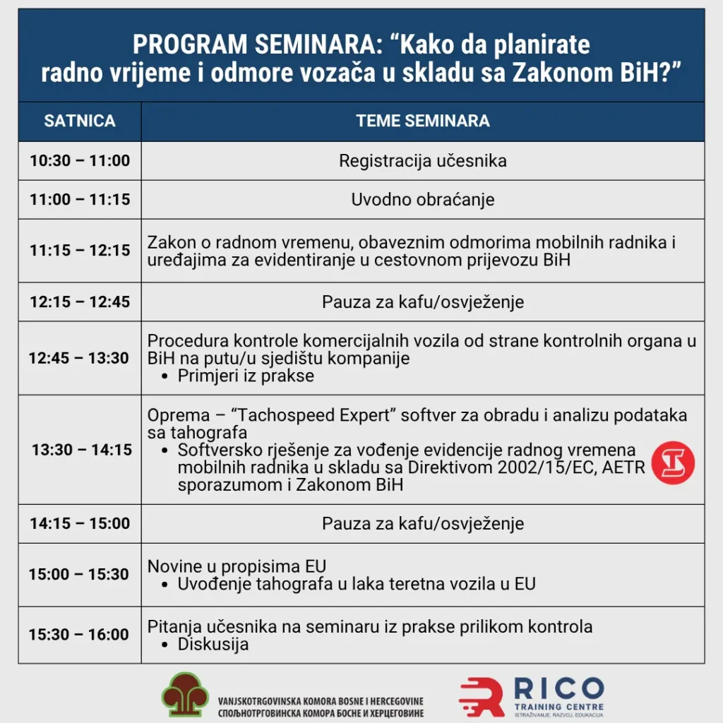Kako da planirate radno vrijeme i odmore vozača u skladu sa Zakonom BiH